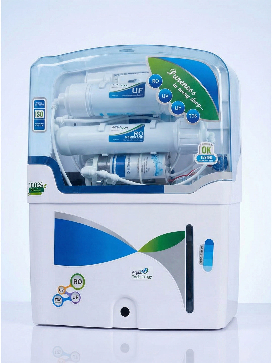 Transparent RO + UV + UF Water Purifier with TDS Controller | Advanced Home Water Purification System